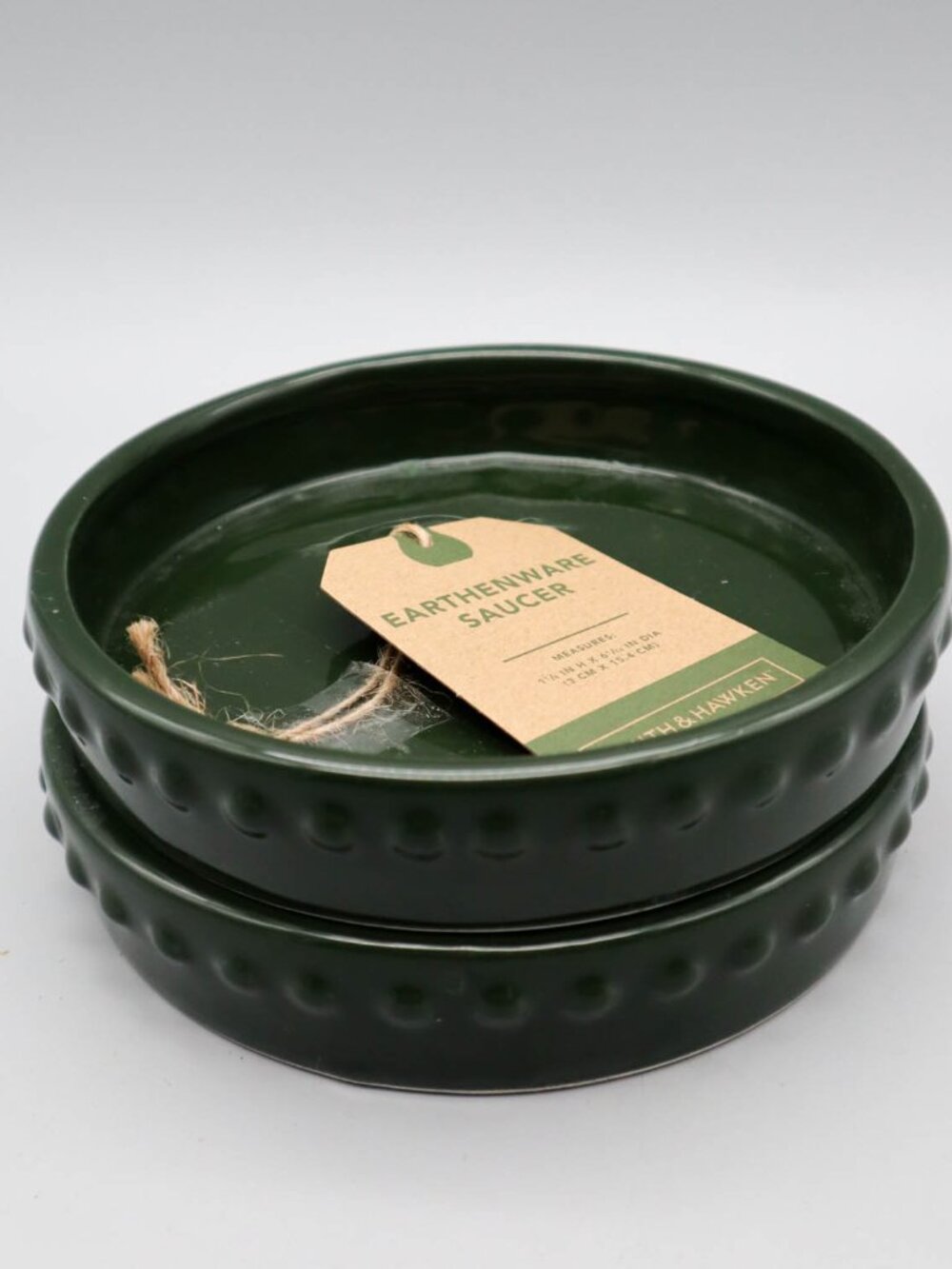 2 Smith & Hawken Earthenware Plant Pot Saucers Hobnail Rim Hunter Green 6" Diam
